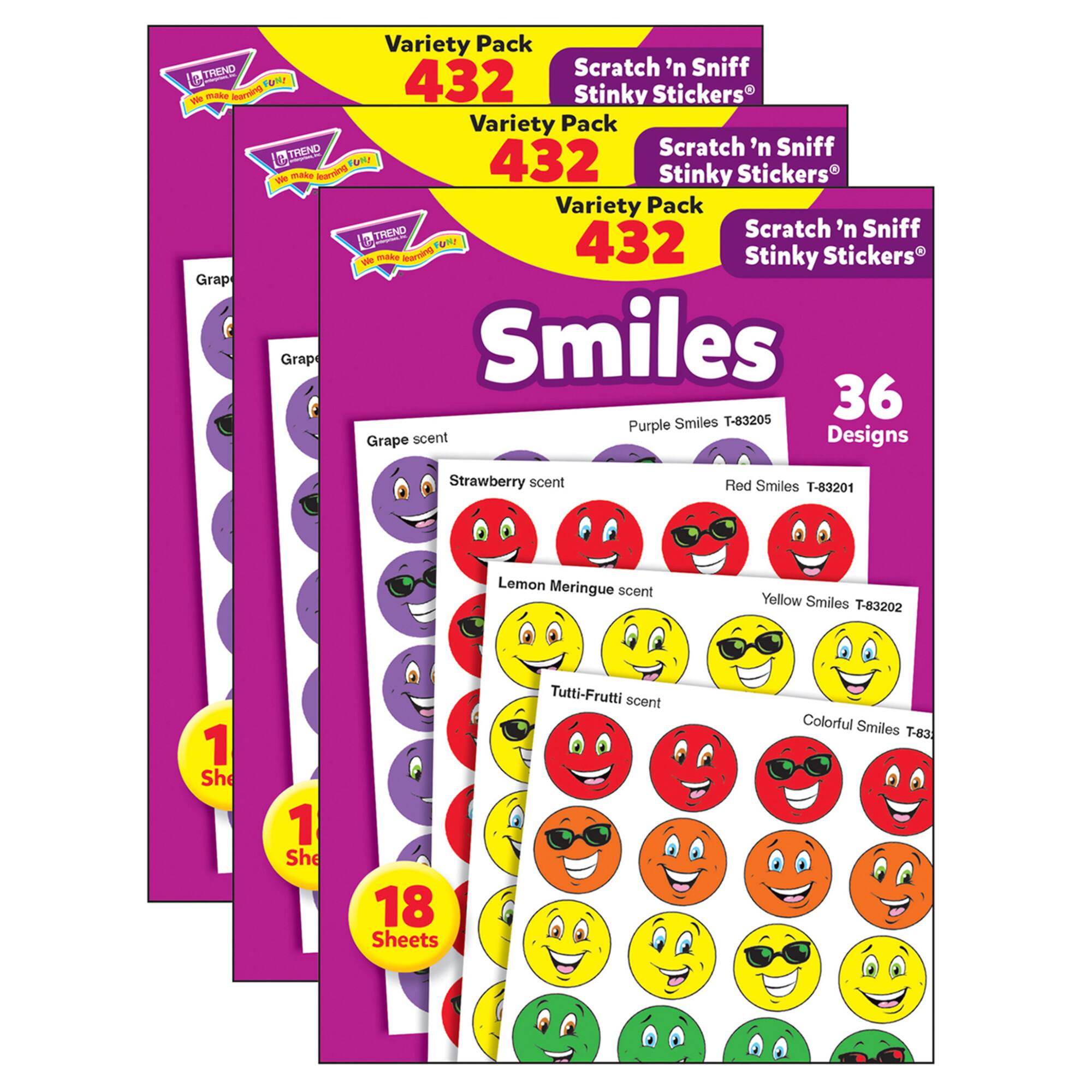 Trend Enterprises® Stinky Stickers® Smiles Variety Pack, 3 Packs of 432ct.